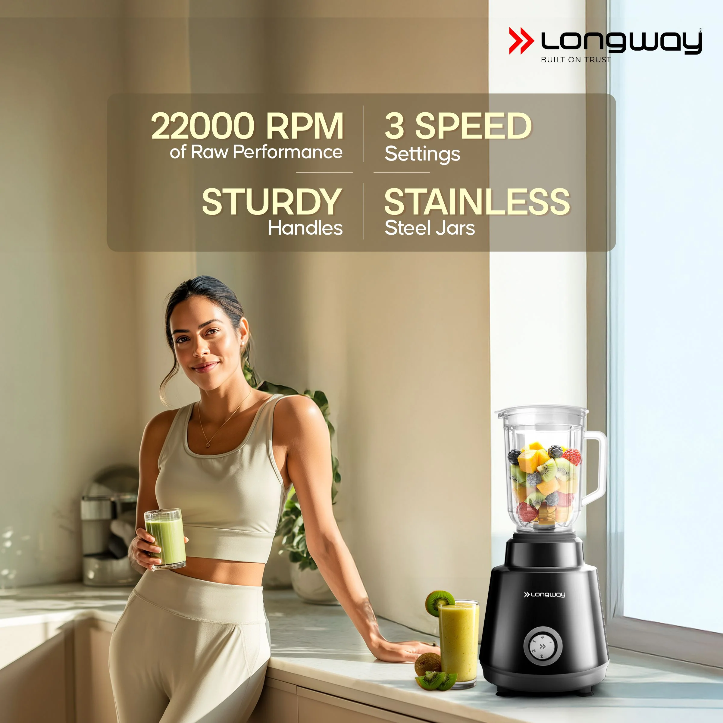 Longway Super Pro Juicer Mixer Grinder | Up to 700 - 750 Watt Powerful Motor | for Grinding, Mixing, Juicing | 2 Year Warranty - Image 6