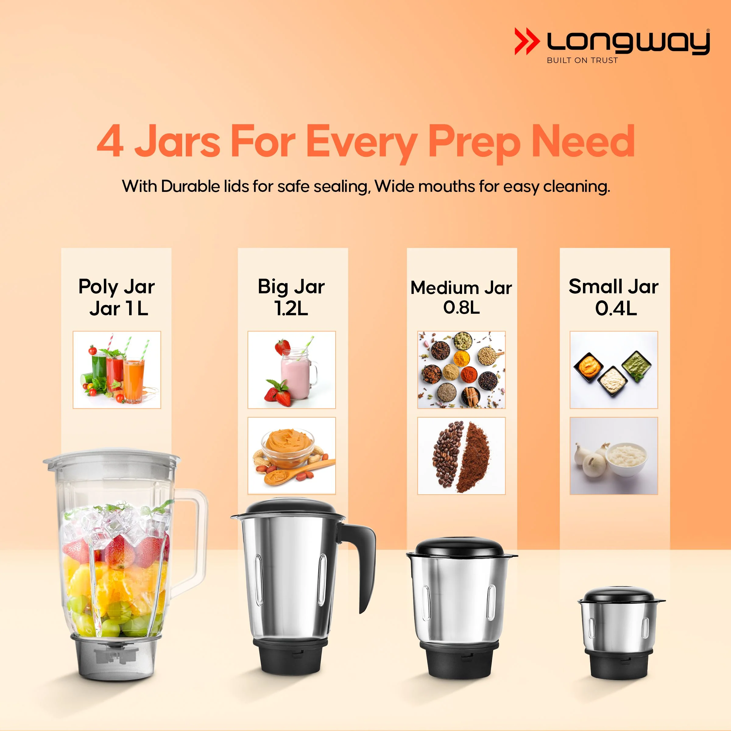 Longway Super Pro Juicer Mixer Grinder | Up to 700 - 750 Watt Powerful Motor | for Grinding, Mixing, Juicing | 2 Year Warranty - Image 8