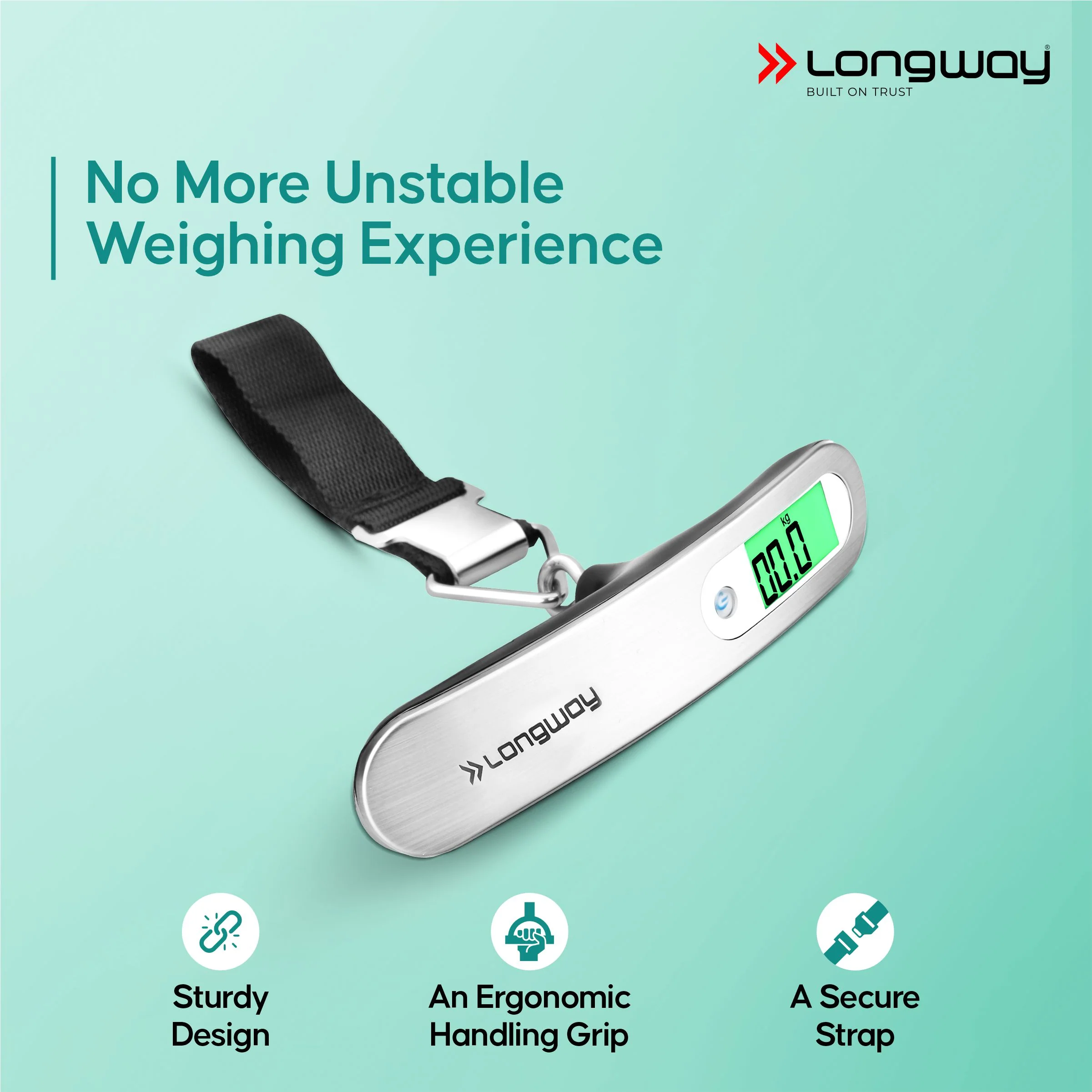 Longway Traveltare Digital Portable Luggage Weighing Scale | Up to 50 Kg Capacity | LCD Display for Accurate Measurements | Lifetime Replacement | Weighing Scale for Home, Travel, Flights & Bags (Silver, 50 kg) - Image 4