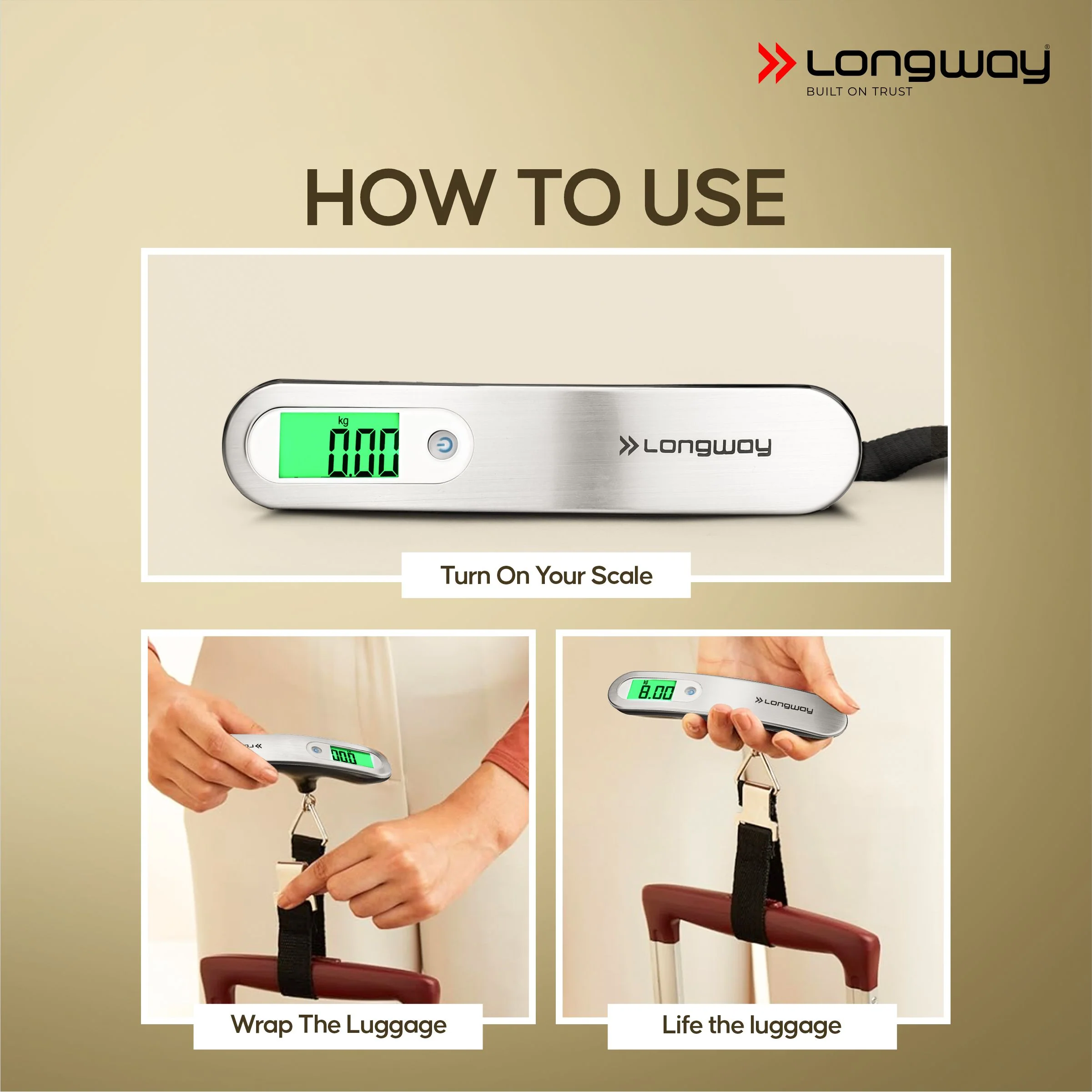 Longway Traveltare Digital Portable Luggage Weighing Scale | Up to 50 Kg Capacity | LCD Display for Accurate Measurements | Lifetime Replacement | Weighing Scale for Home, Travel, Flights & Bags (Silver, 50 kg) - Image 8