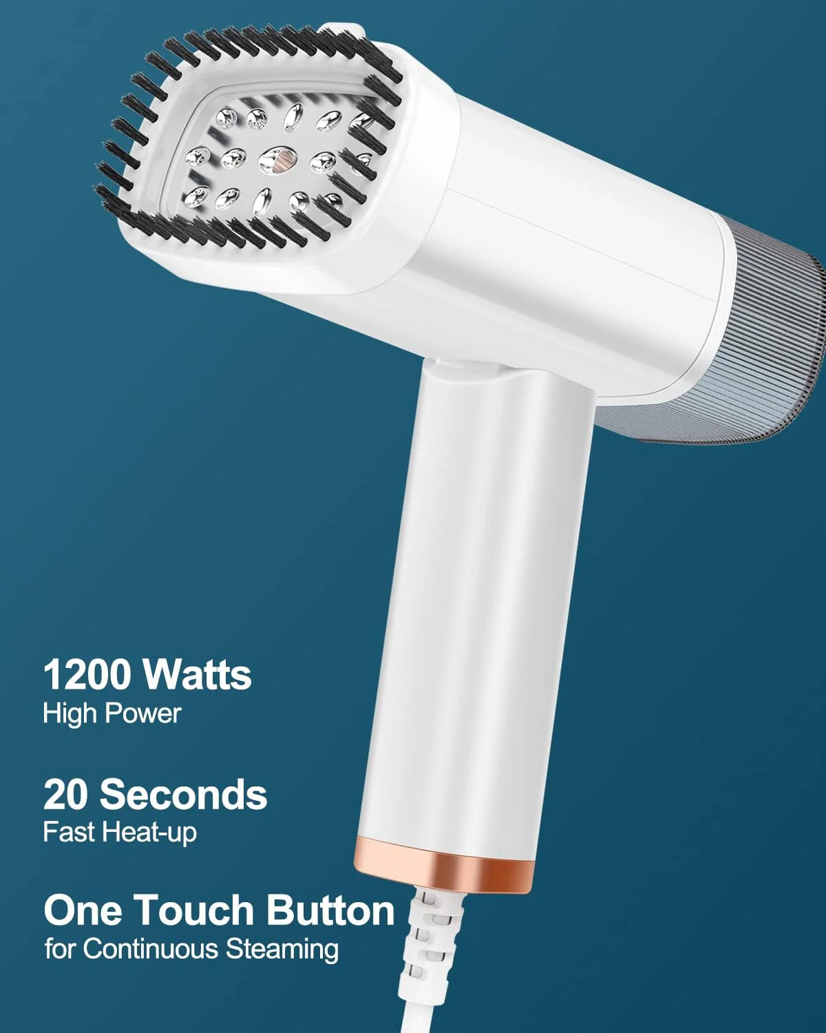 Longway Turbo 1000W Garment Steamer for Clothes | Foldable, Leak Proof, 248°F Steam with Fabric Brush & 120ml Water Tank | Powerful Steamer for Clothes (White) - Image 3