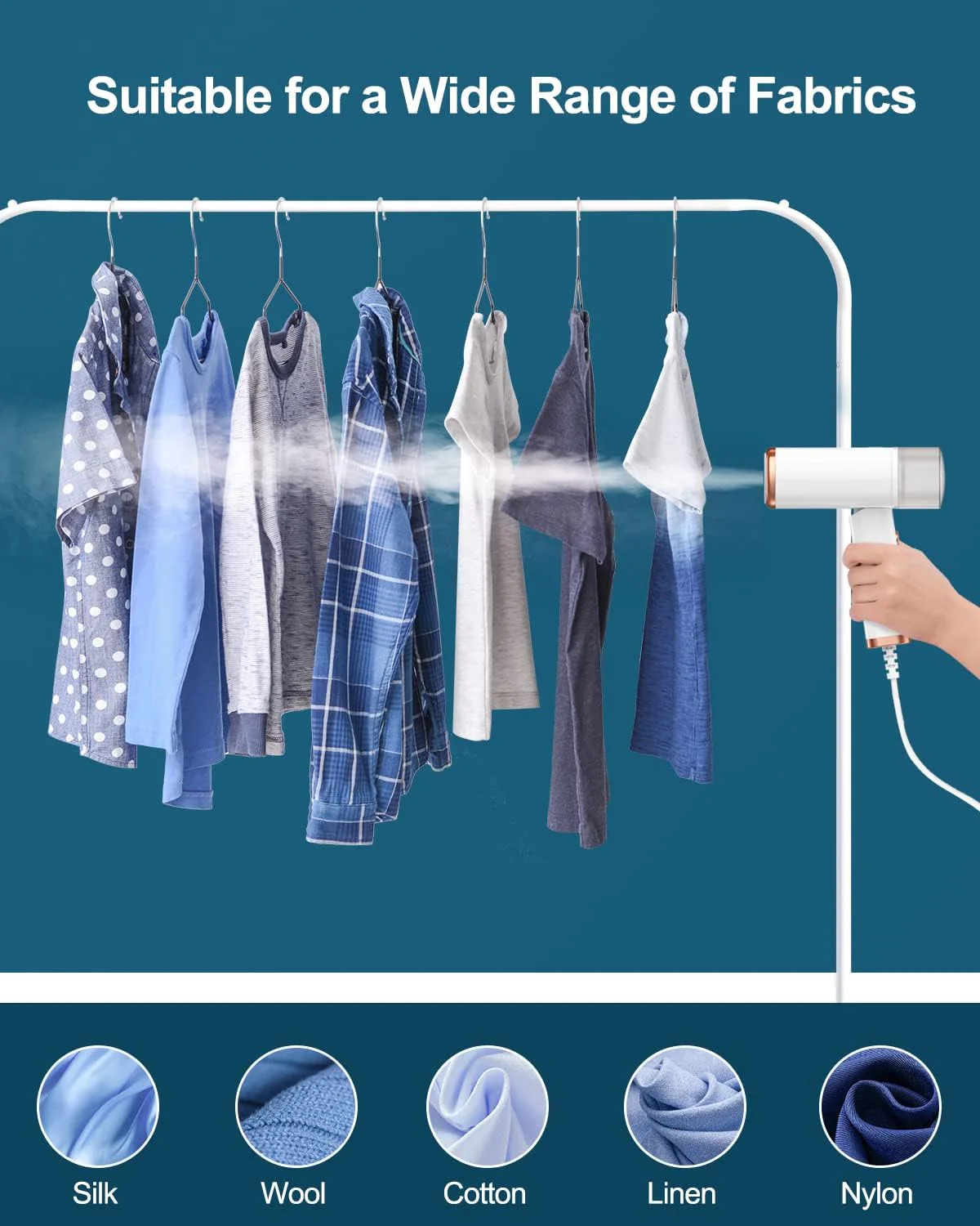 Longway Turbo 1000W Garment Steamer for Clothes | Foldable, Leak Proof, 248°F Steam with Fabric Brush & 120ml Water Tank | Powerful Steamer for Clothes (White) - Image 6