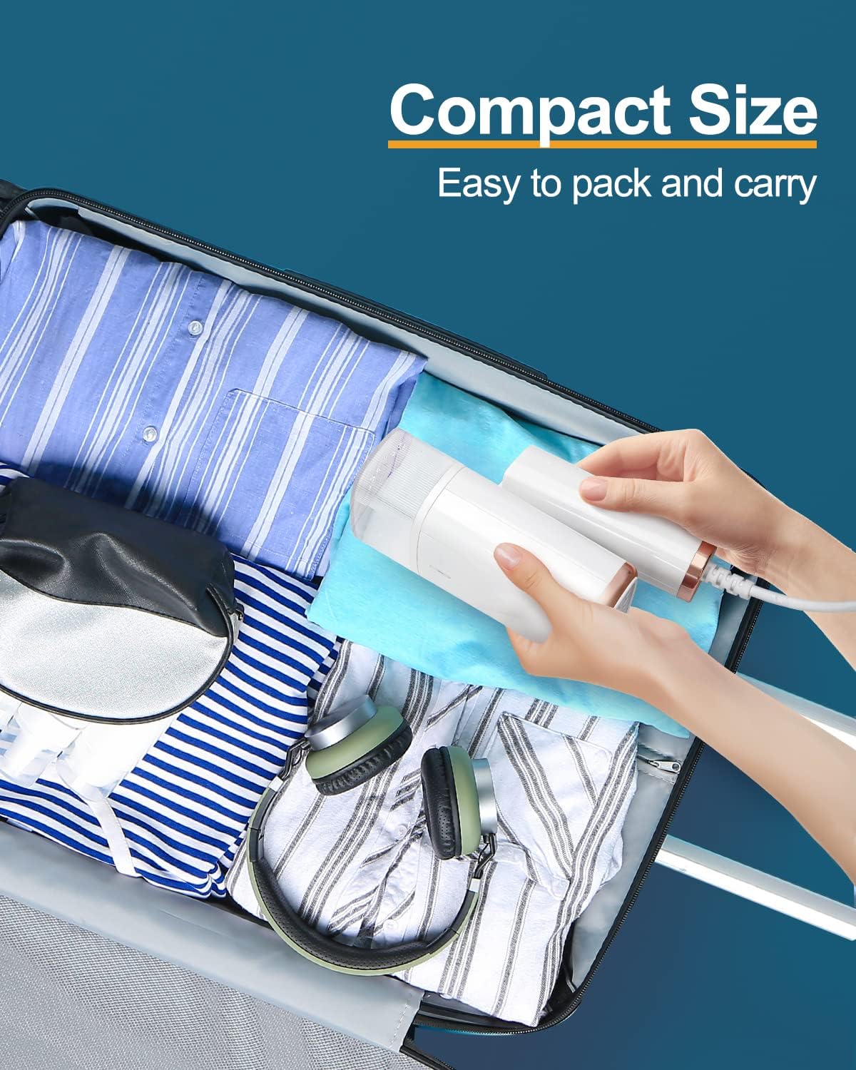 Longway Turbo 1000W Garment Steamer for Clothes | Foldable, Leak Proof, 248°F Steam with Fabric Brush & 120ml Water Tank | Powerful Steamer for Clothes (White) - Image 7