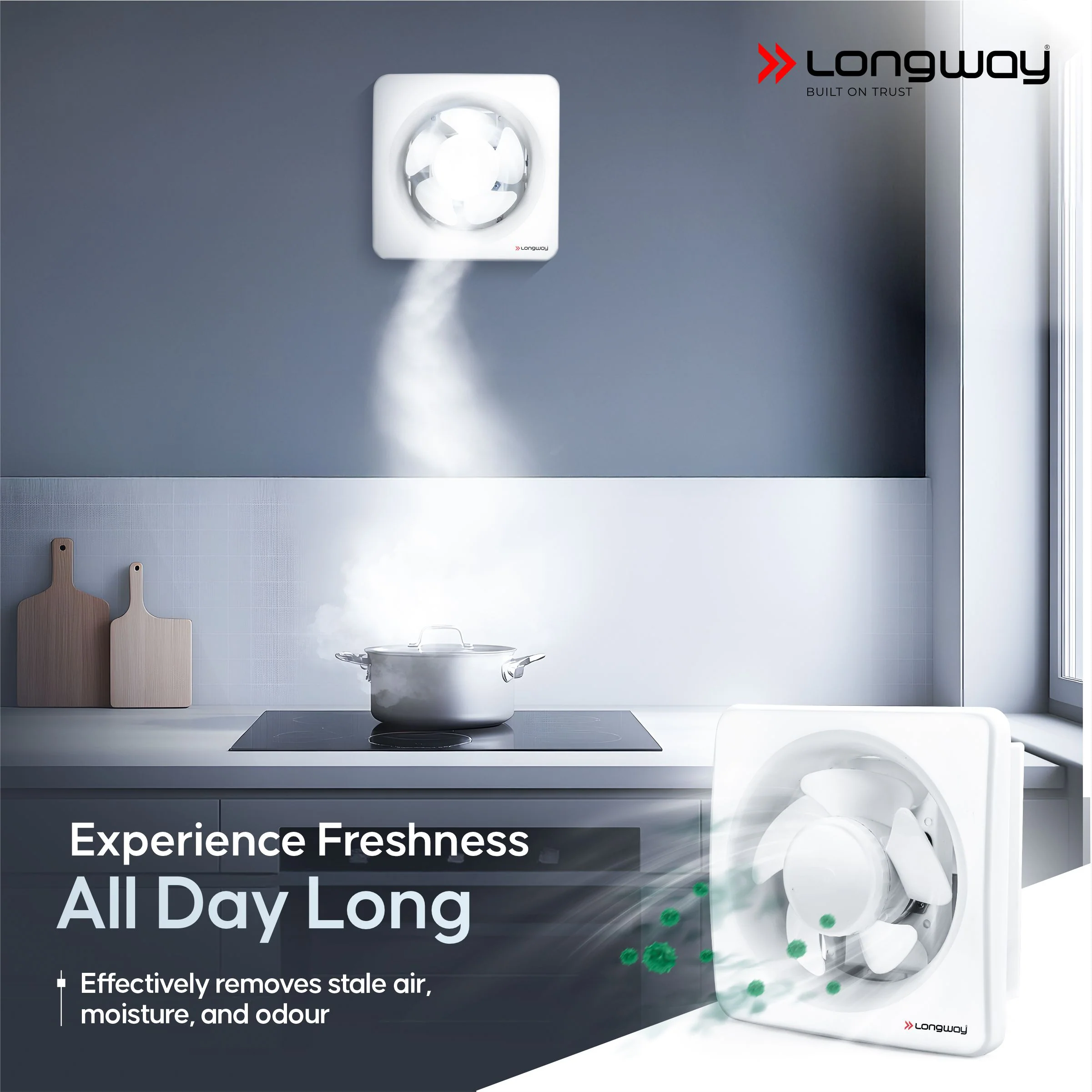 Longway Ventura 8 Inch 200 mm Energy Efficient Exhaust Fan | High Speed Powerful Motor | Noiseless Operation & Easy to Clean | Rust Proof with Anti Dust Shutters |Suitable for Bathroom, Kitchen, Office | 2 Years Warranty (White) - Image 6