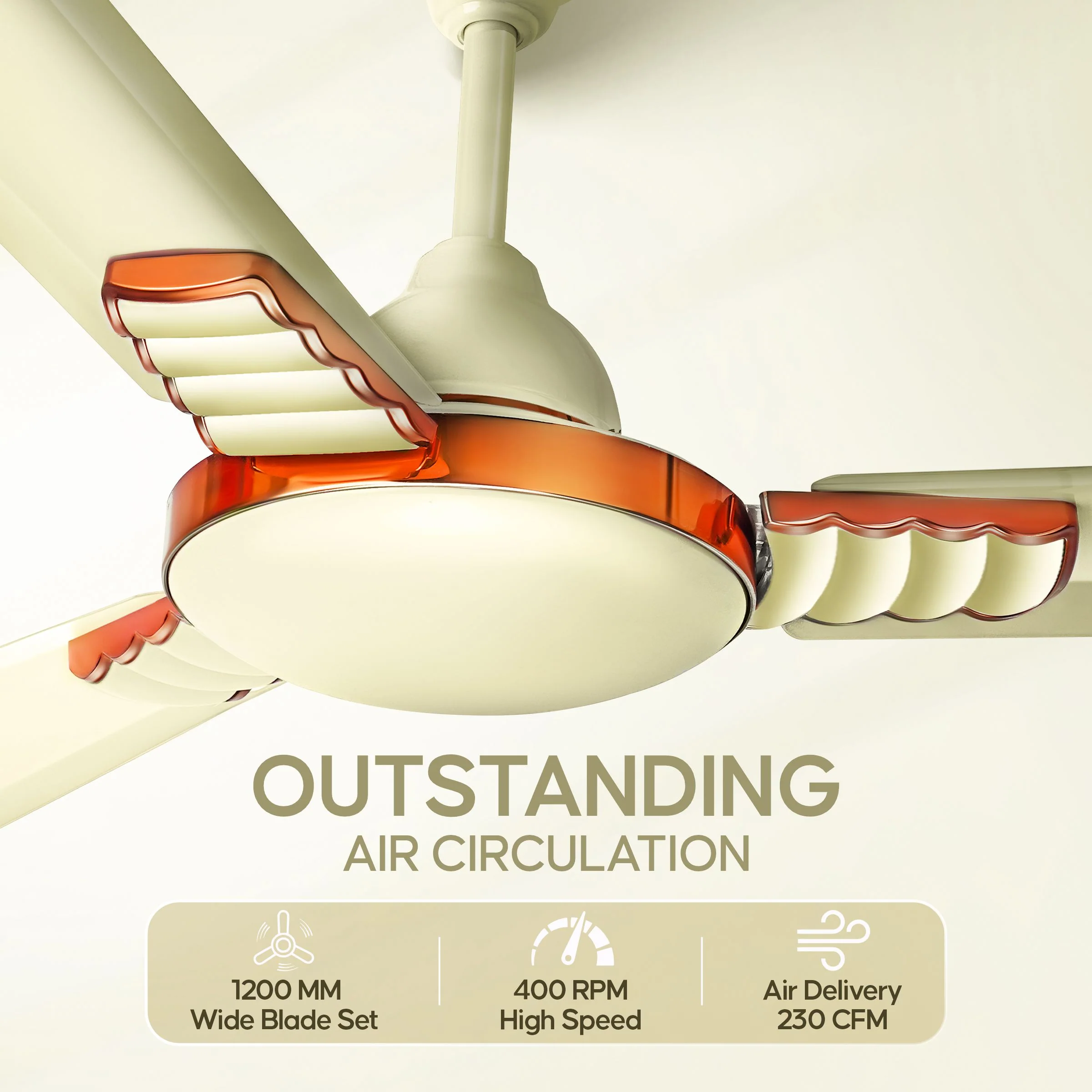 Longway Wave P2 1200 mm/48 inch 400 RPM Ultra High Speed 3 Blade Star Rated Anti-Dust Decorative Ceiling Fan (Pack of 2) - Image 12