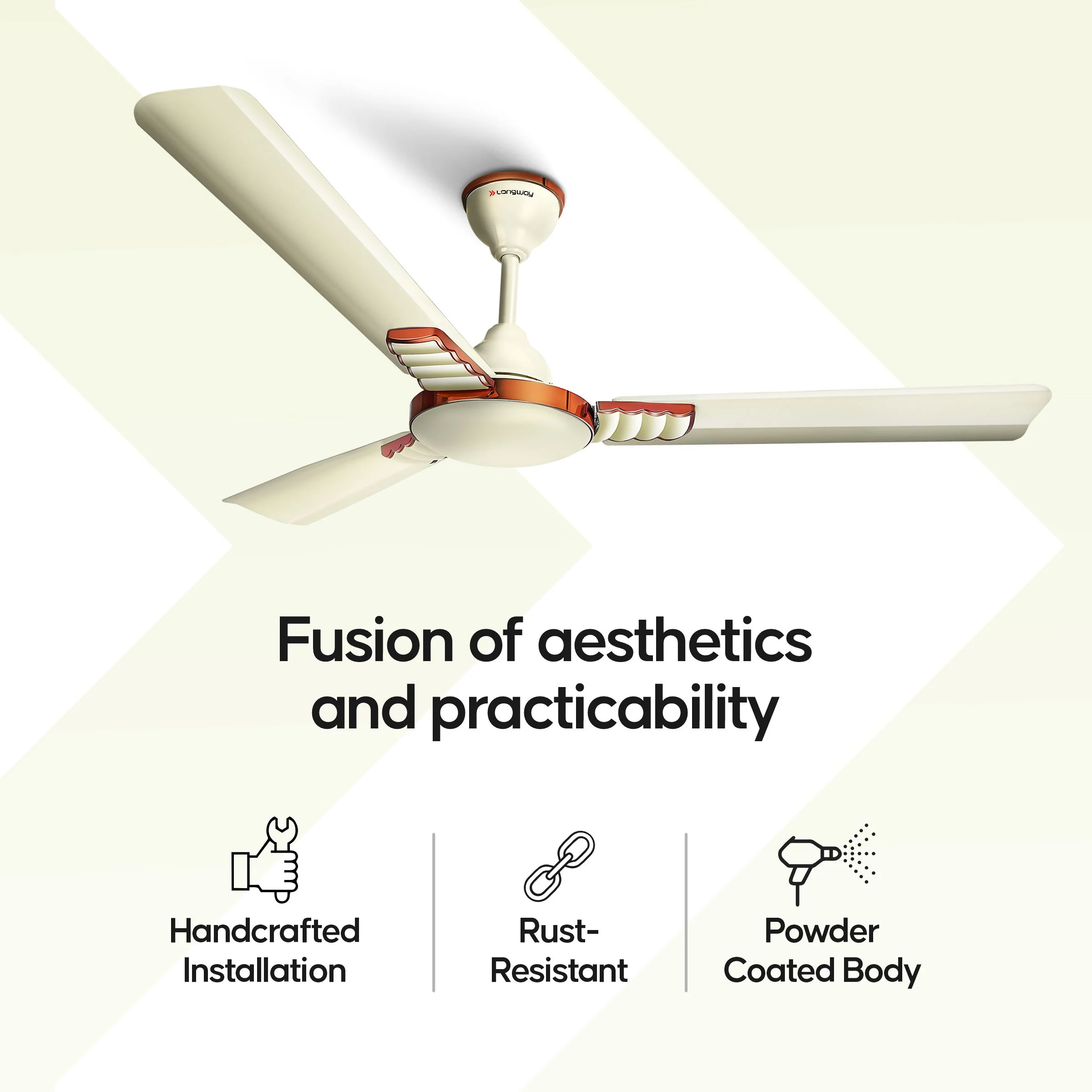 Longway Wave P2 1200 mm/48 inch 400 RPM Ultra High Speed 3 Blade Star Rated Anti-Dust Decorative Ceiling Fan (Pack of 2) - Image 16