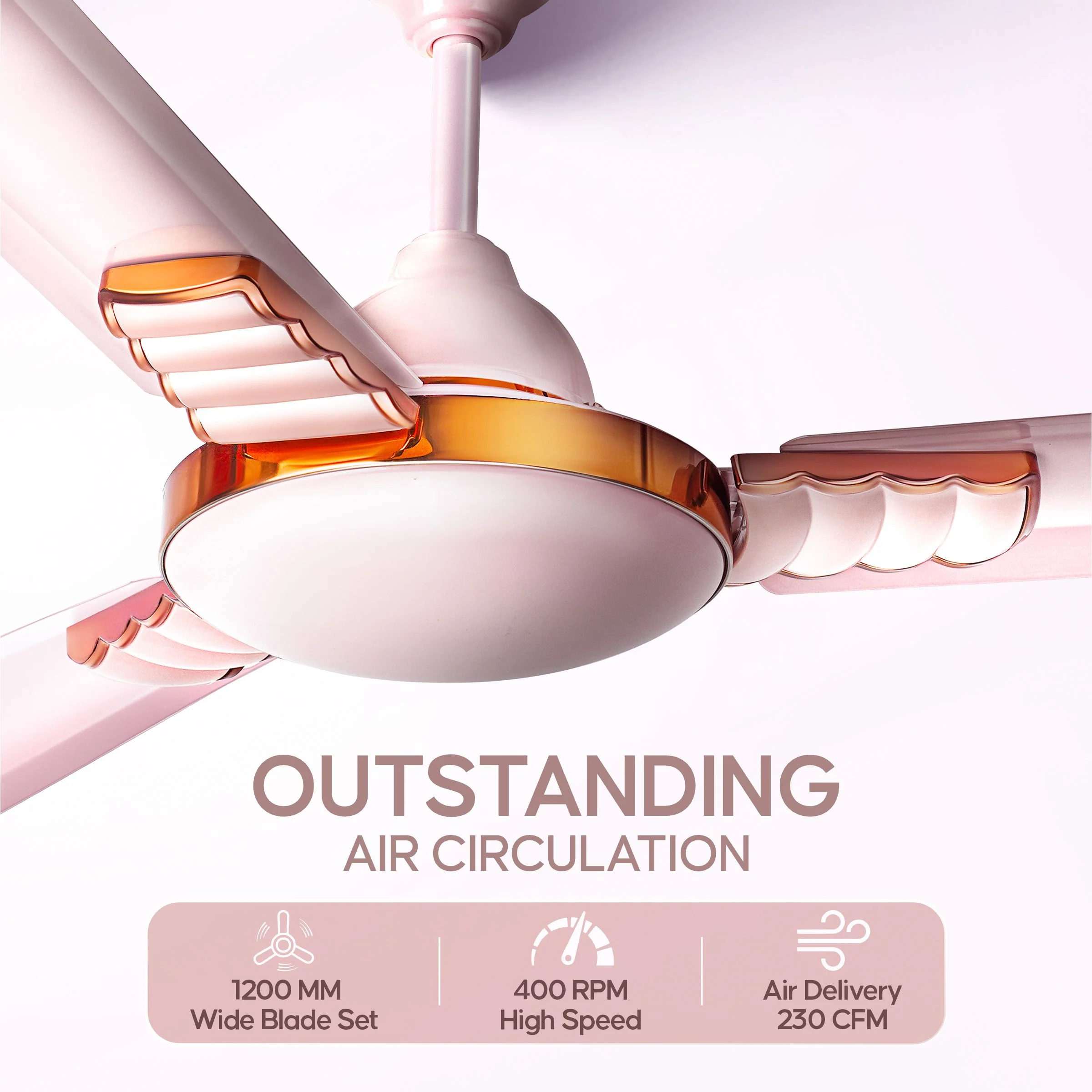 Longway Wave P2 1200 mm/48 inch 400 RPM Ultra High Speed 3 Blade Star Rated Anti-Dust Decorative Ceiling Fan (Pack of 2) - Image 3