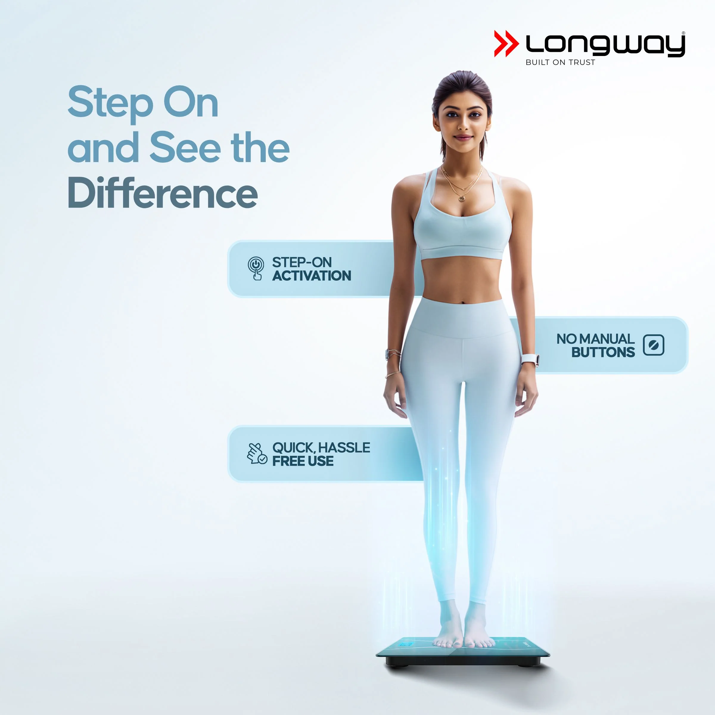 Longway Weight Machine for Home | Digital Bathroom Scale for Human Body Weight Measurement | Extra Thick Tempered Glass with LCD Display (36 Months Warranty | Black | Max Weight 180Kgs | Aura) - Image 4