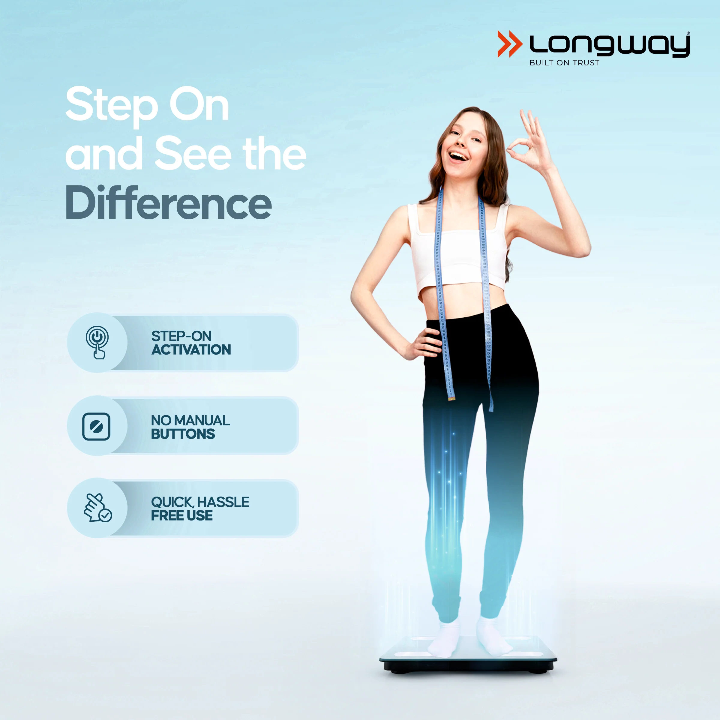 Longway Weight Machine for Home | Digital Bathroom Scale for Human Body Weight Measurement | Extra Thick Tempered Glass with LCD Display (36 Months Warranty | Black | Max Weight 180Kgs | Core) - Image 4