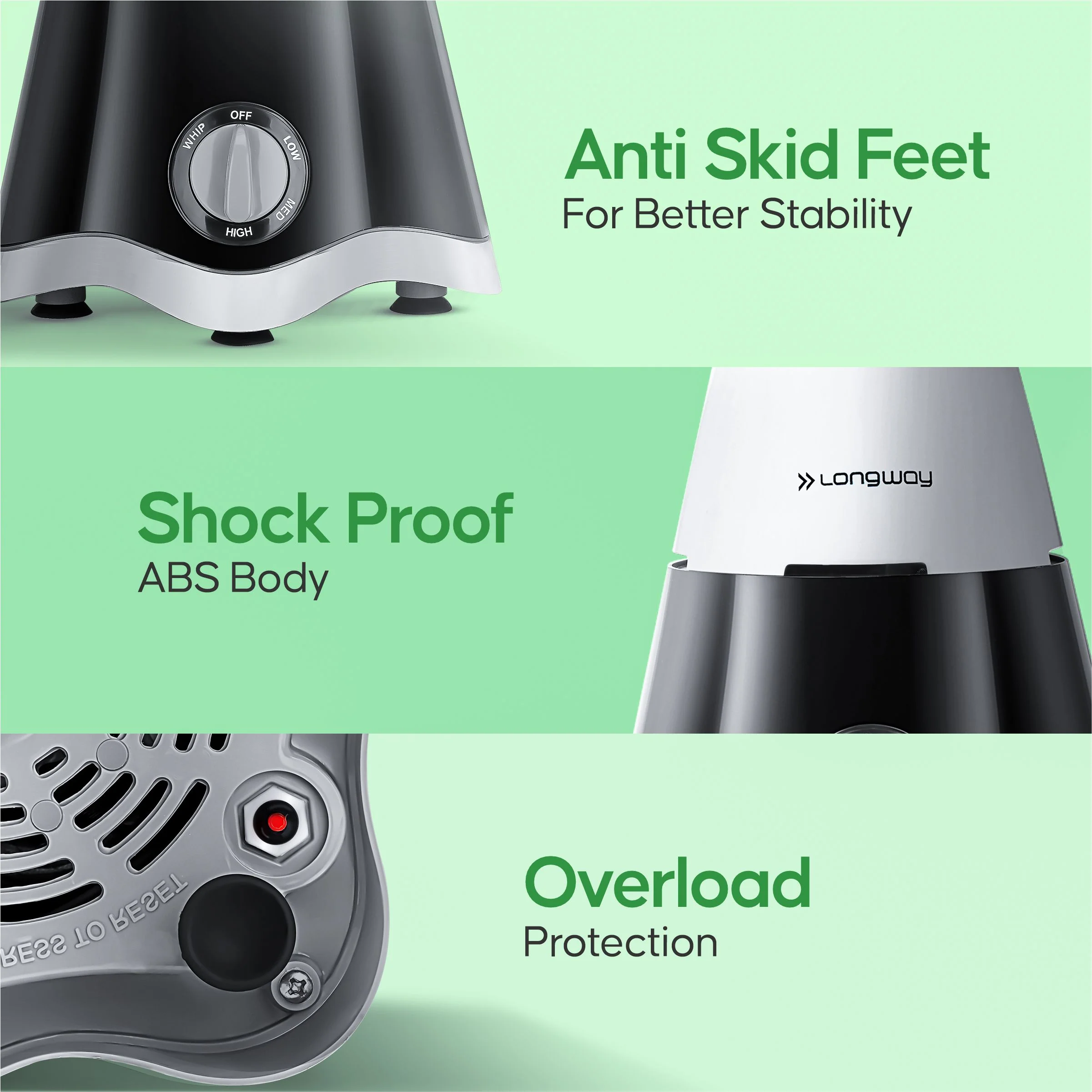 Longway Super Dlx Juicer Mixer Grinder | Up to 750 Watt Powerful Motor | 4 Jars for Grinding, Mixing, Juicing | 2 Years Warranty | Black & Gray - Image 5