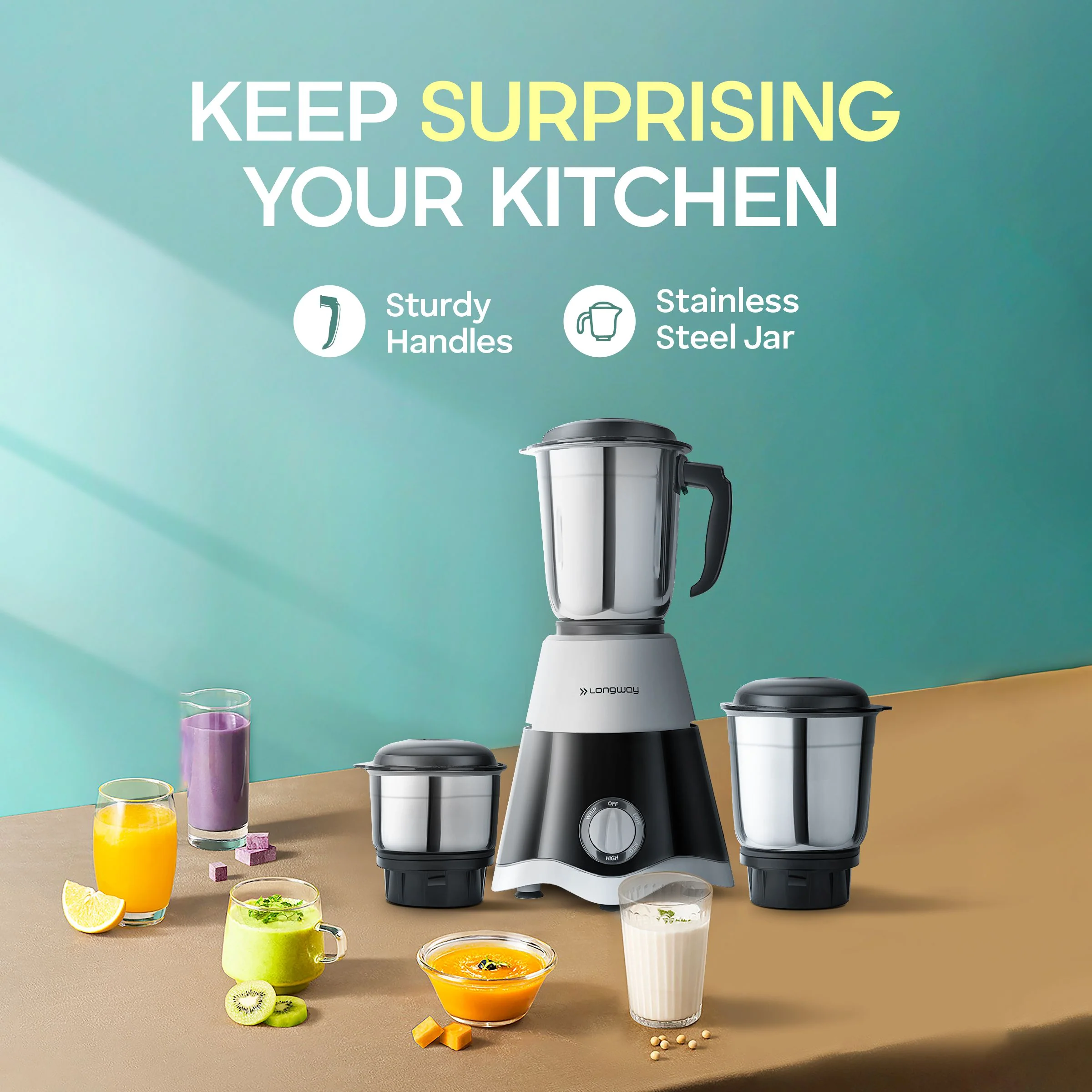 Longway Super Dlx Mixer Grinder | Up to 700 Watt Powerful Motor | 3 Jars for Grinding, Mixing, Juicing | 2 Years Warranty (Black & Gray, 3 Jars) - Image 6