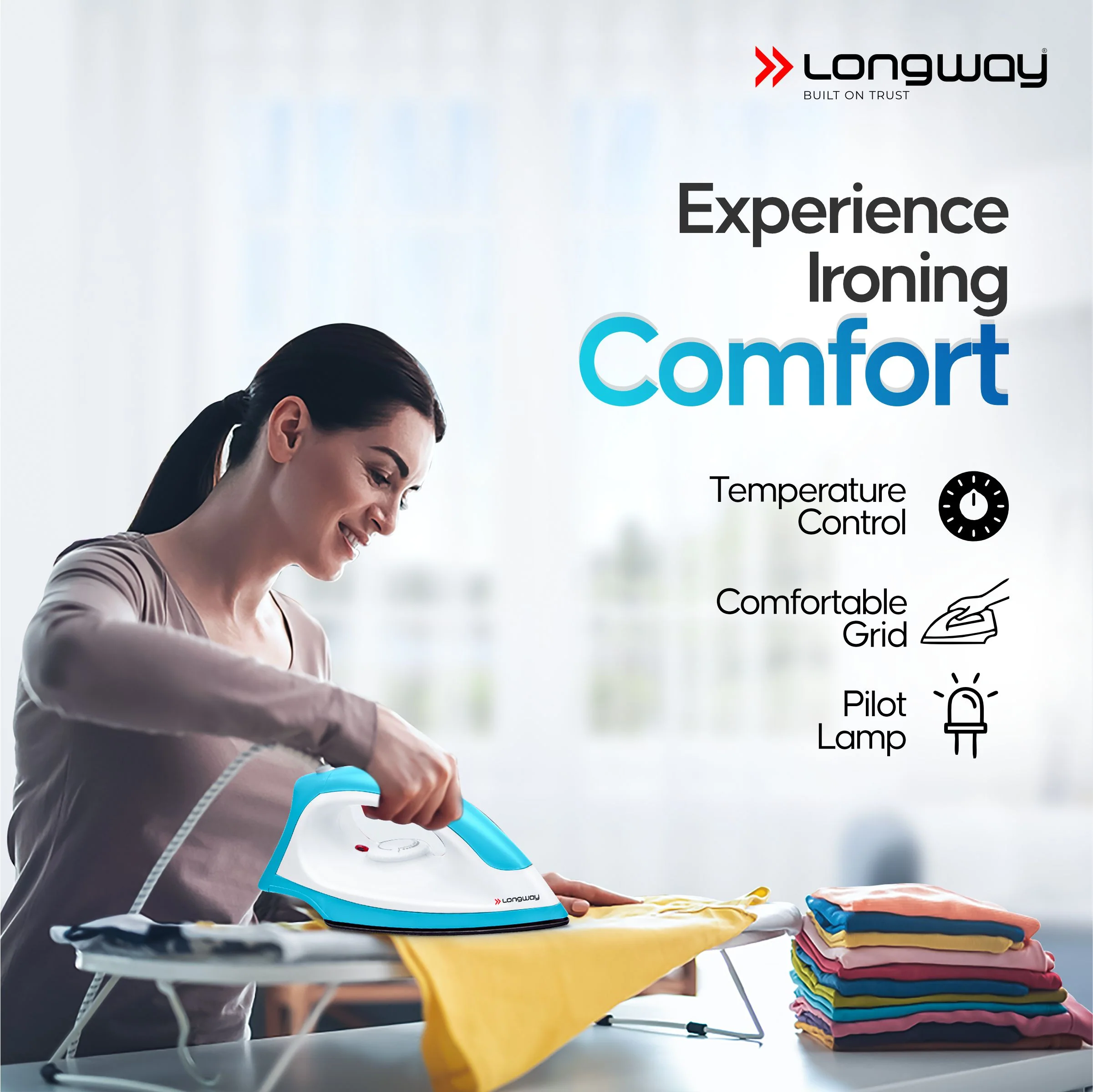 Longway Kwid Light Weight Non-Stick Teflon Coated Dry Iron, Electric Iron for Clothes | 2 Years Warranty | (1100 Watt, Blue) - Image 5