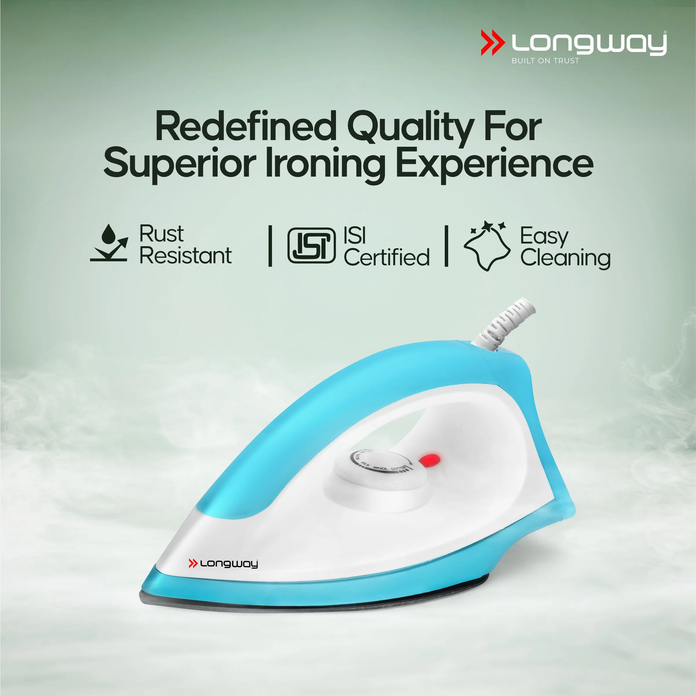 Longway Kwid Light Weight Non-Stick Teflon Coated Dry Iron, Electric Iron for Clothes | 2 Years Warranty | (1100 Watt, Blue) - Image 7