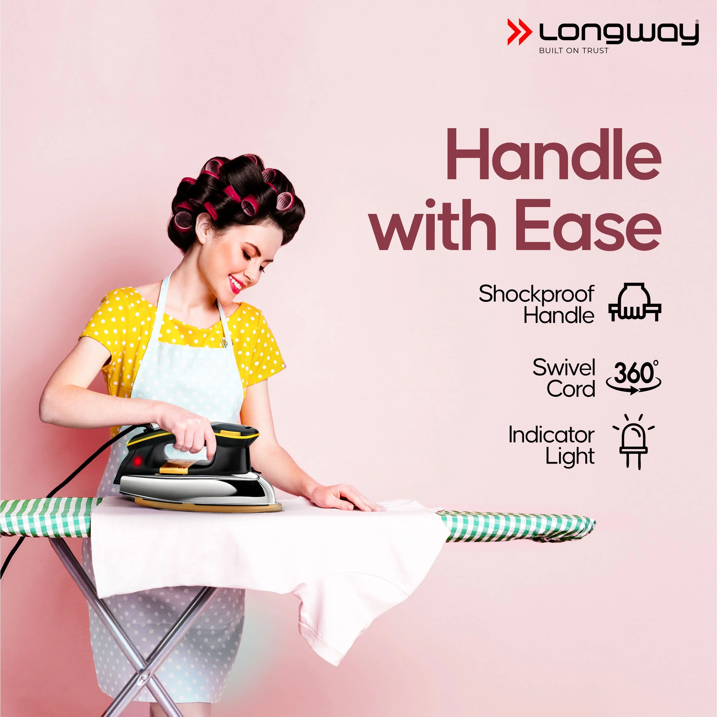 Longway Plancha Heavy Weight Non-Stick Teflon Coated Dry Iron, Electric Iron for Clothes | 2 Years Warranty | (1000 Watt, Black) - Image 5