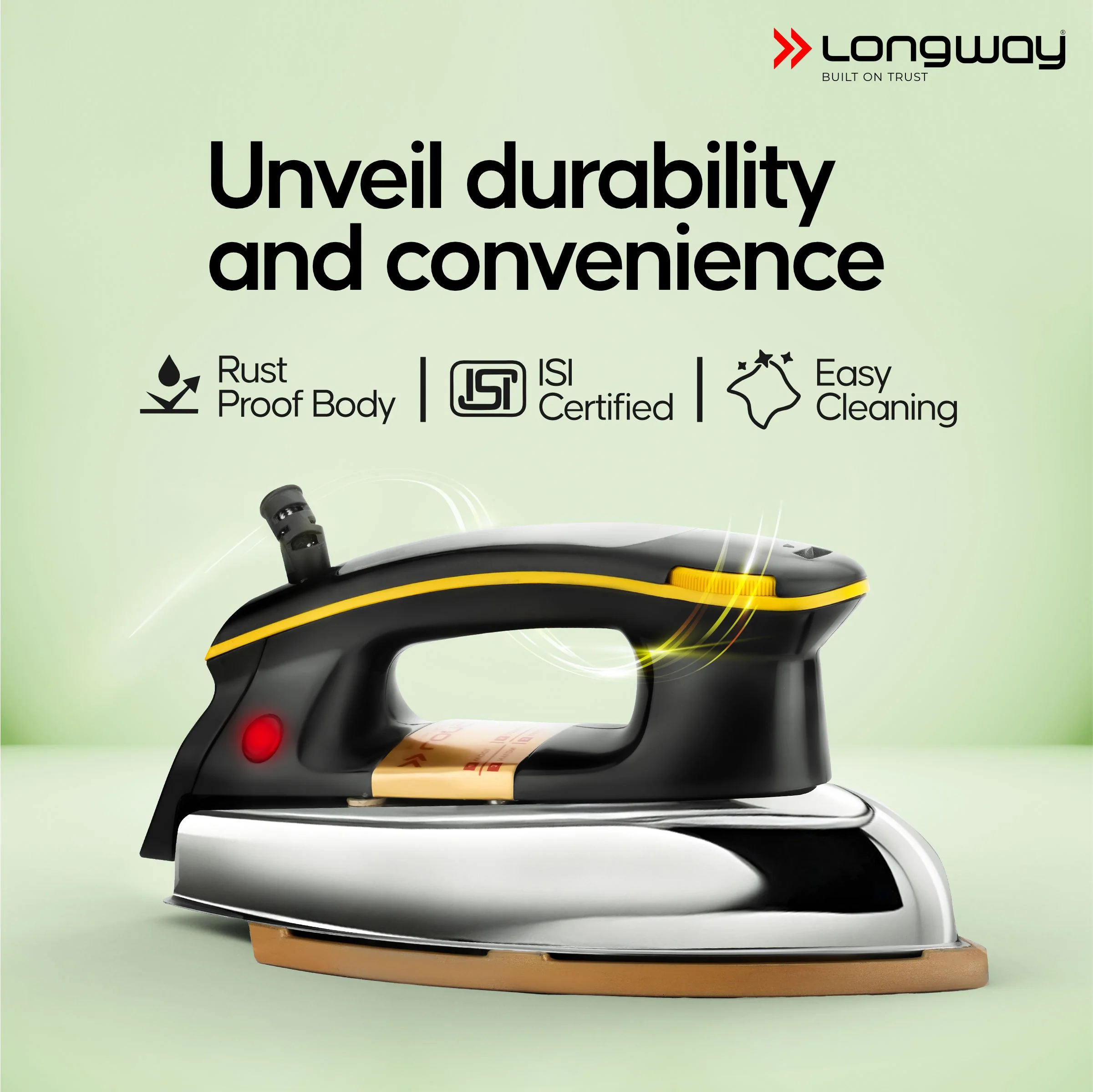 Longway Plancha Heavy Weight Non-Stick Teflon Coated Dry Iron, Electric Iron for Clothes | 2 Years Warranty | (1000 Watt, Black) - Image 6