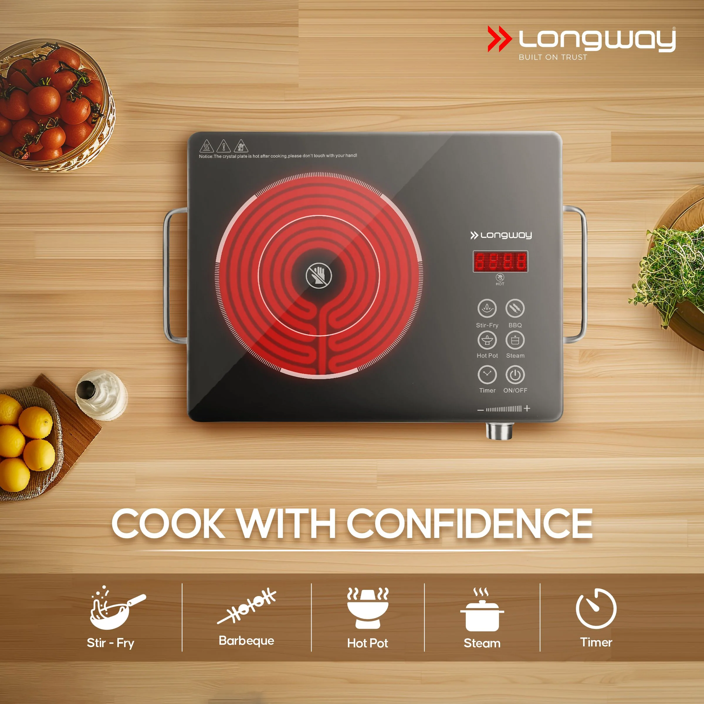 Longway Infralite Pro ICT 2200 W Infrared Cooktop with Free Stainless Steel Grill | Auto Shut Off & Overheat Protection  (Black, Touch Control) - Image 5