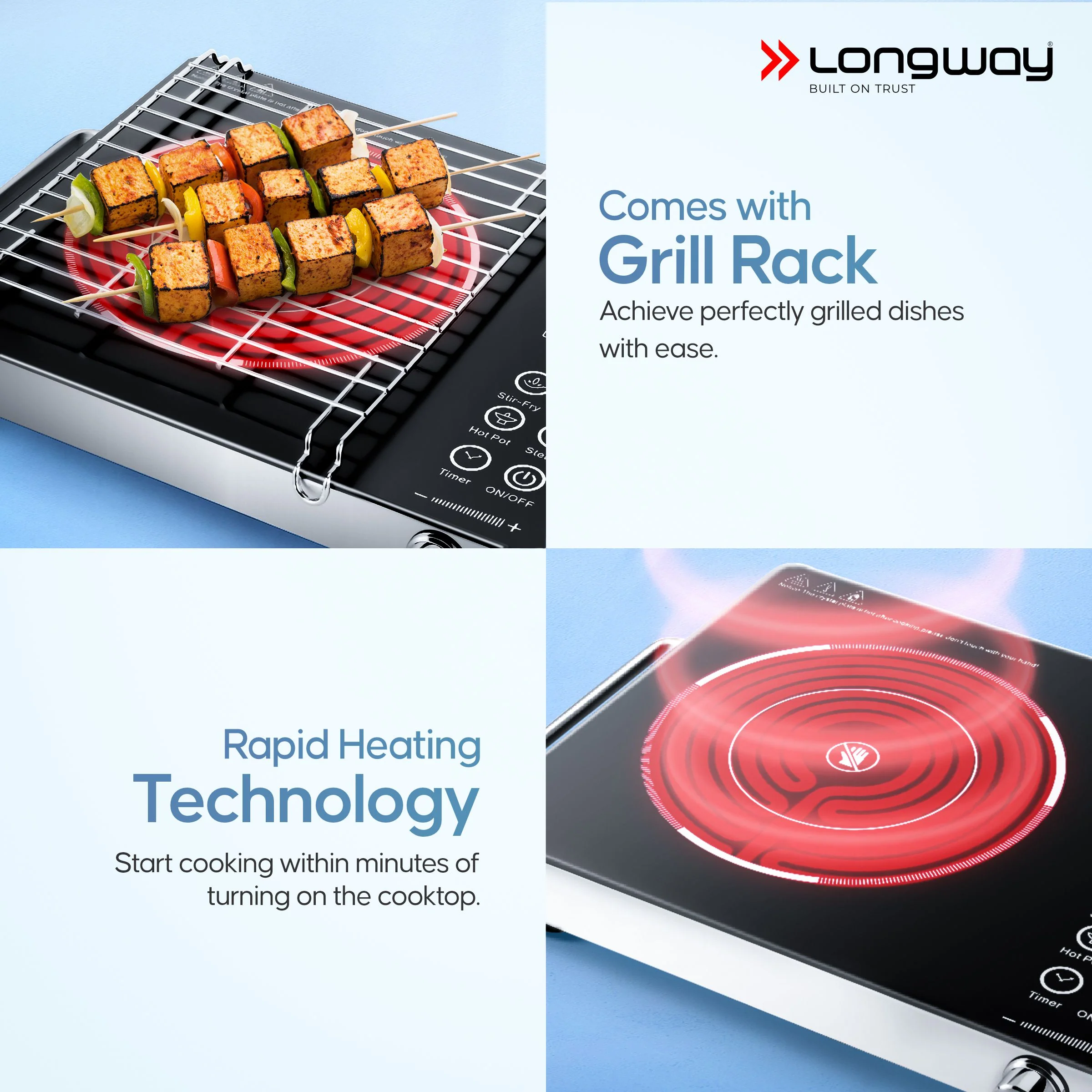 Longway Infralite Pro ICT 2200 W Infrared Cooktop with Free Stainless Steel Grill | Auto Shut Off & Overheat Protection  (Black, Touch Control) - Image 6