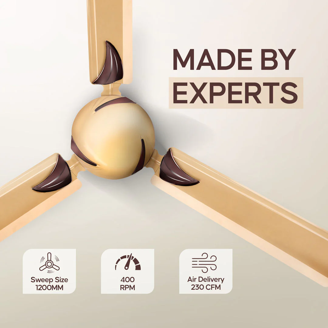 Longway Creta P1 1200 mm/48 inch Remote Controlled 3 Blade Anti-Dust Decorative Star Rated Ceiling Fan (Golden, Pack of 1) - Image 4