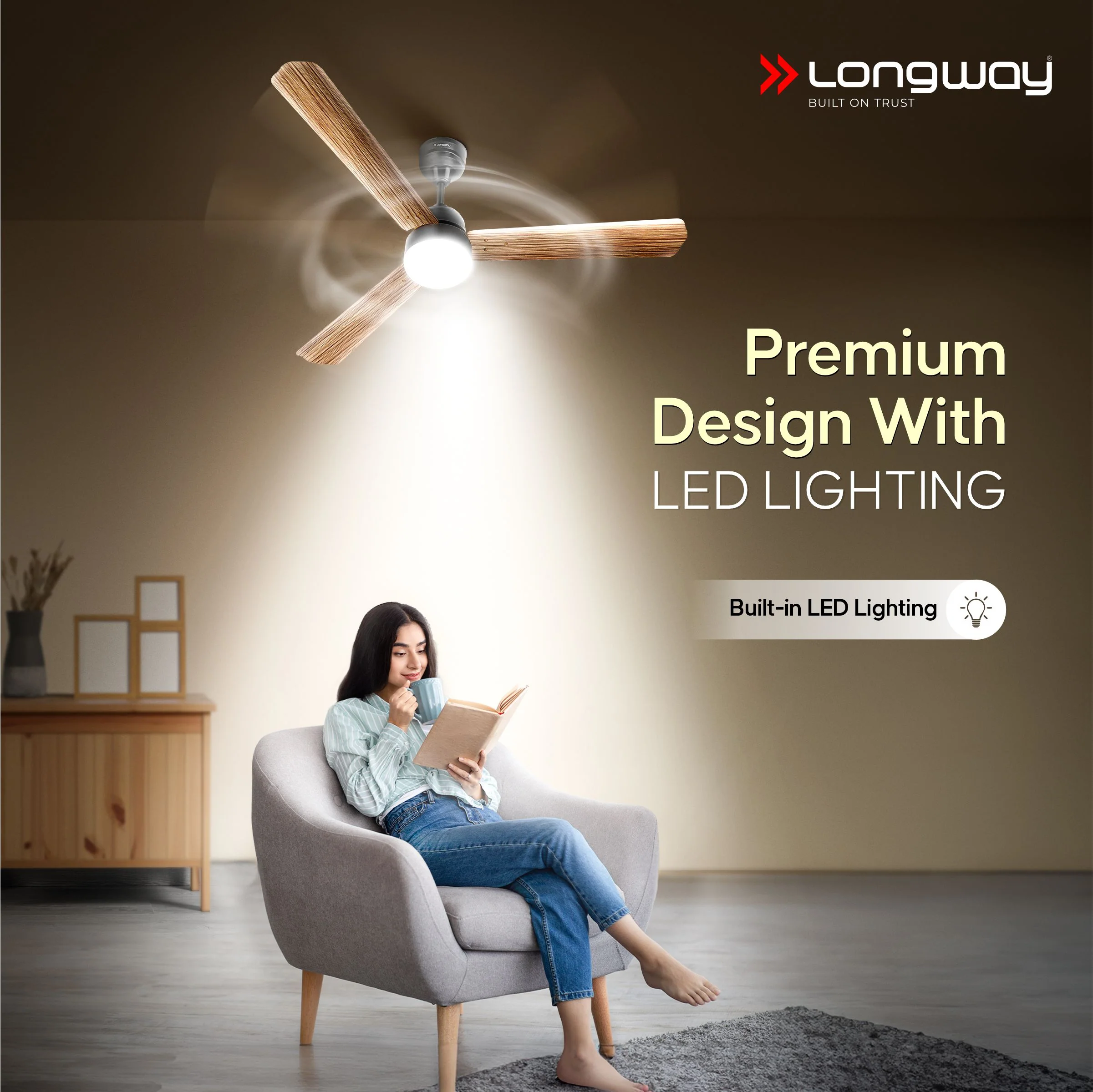 Longway Luminair Max 1200 mm BLDC Ceiling Fan with Remote Control & LED Light | BEE 5 Star Rated Energy Efficient | Ultra High Speed 3 Blade Anti-Dust Decorative Ceiling Fan | 5 Years Warranty (Smoked Cedar, Pack of 2) - Image 5