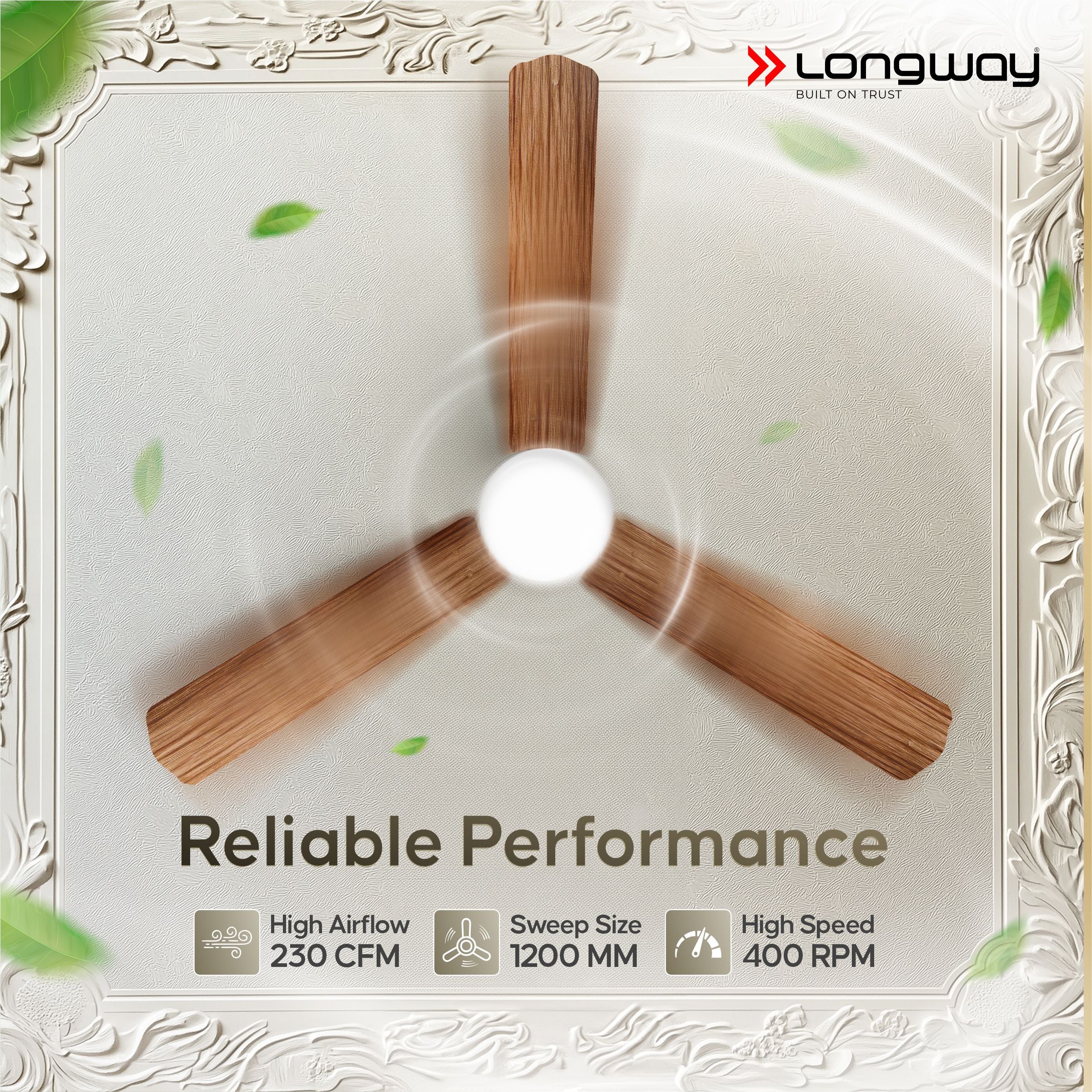 Longway Luminair Max 1200 mm BLDC Ceiling Fan with Remote Control & LED Light | BEE 5 Star Rated Energy Efficient | Ultra High Speed 3 Blade Anti-Dust Decorative Ceiling Fan | 5 Years Warranty (Smoked Cedar, Pack of 2) - Image 7