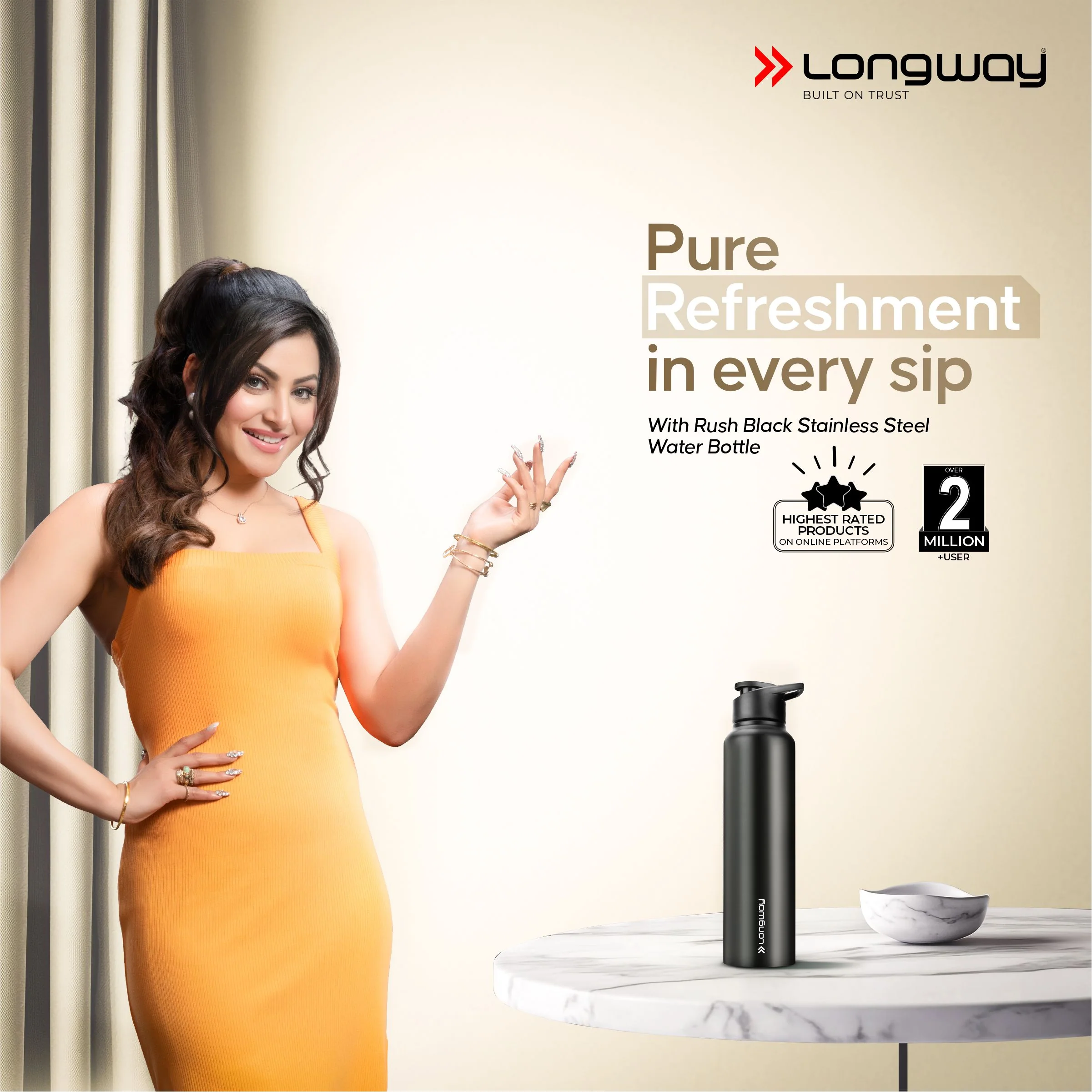 Longway Rush 1 Ltr Stainless Steel Water Bottle | Leak-Proof & Rust-Free Design | Perfect for School, Office, Home, Gym, Travel & Ideal for Men, Women & Kids (1000 ml) - Image 10