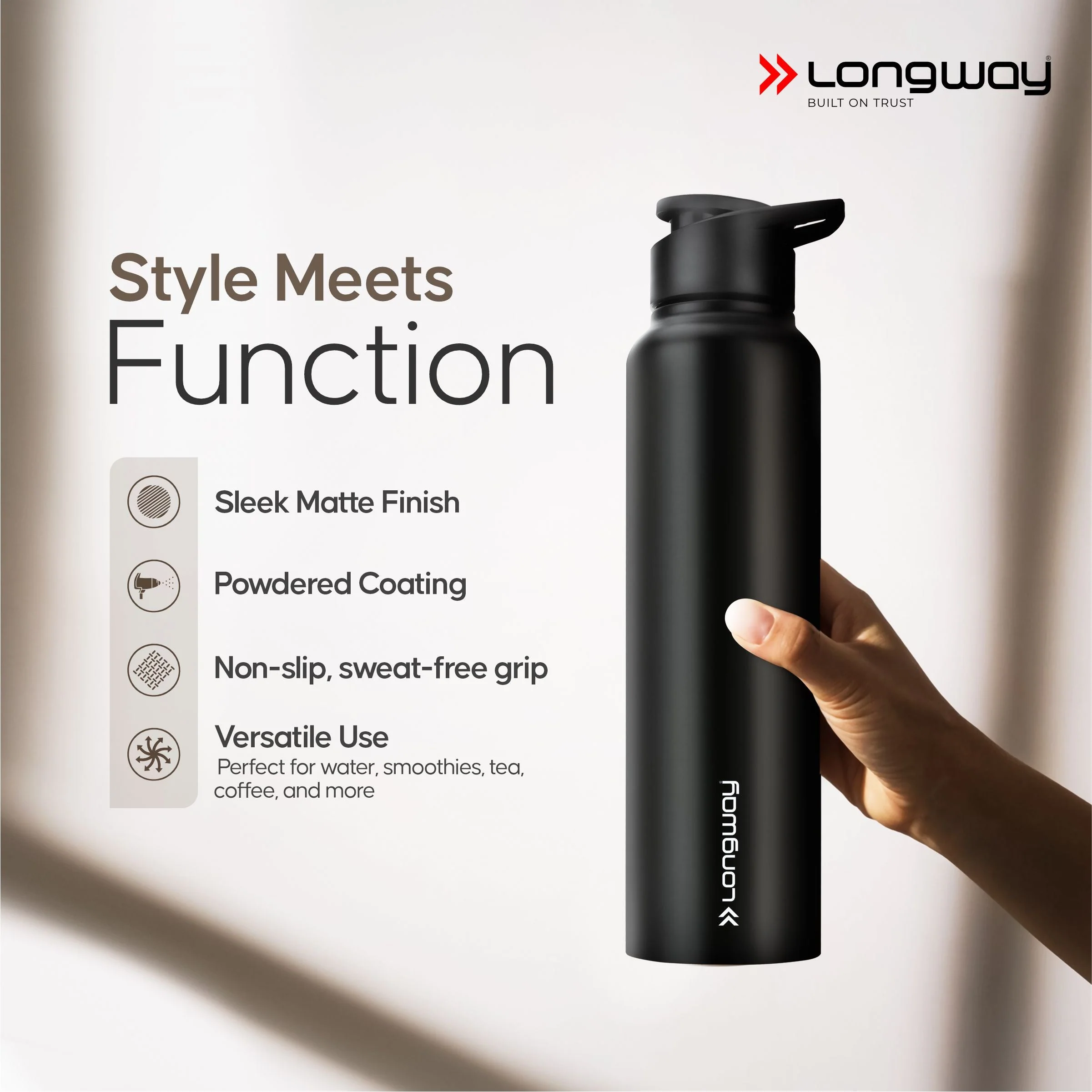 Longway Rush 1 Ltr Stainless Steel Water Bottle | Leak-Proof & Rust-Free Design | Perfect for School, Office, Home, Gym, Travel & Ideal for Men, Women & Kids (1000 ml) - Image 13
