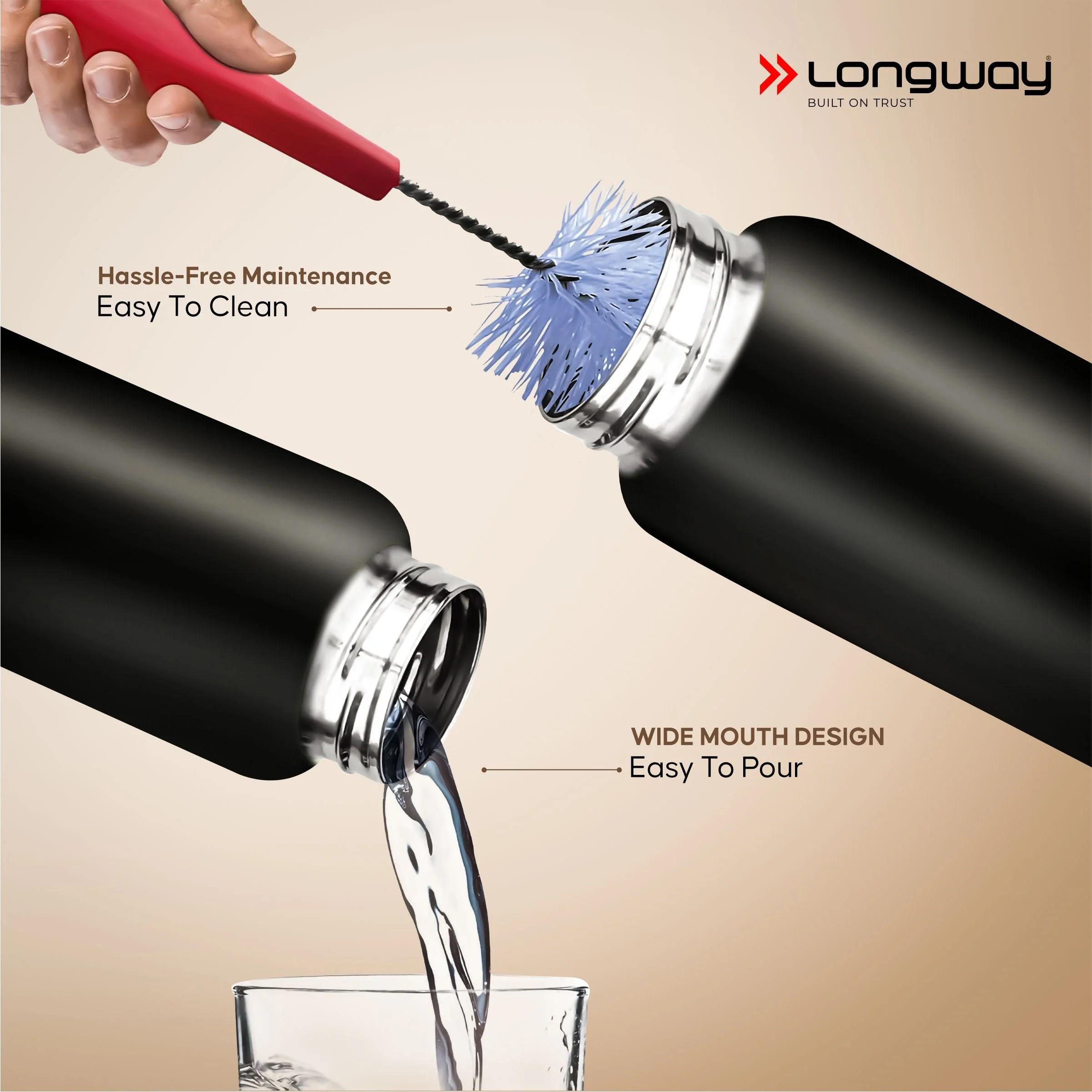 Longway Rush 1 Ltr Stainless Steel Water Bottle | Leak-Proof & Rust-Free Design | Perfect for School, Office, Home, Gym, Travel & Ideal for Men, Women & Kids (1000 ml) - Image 14