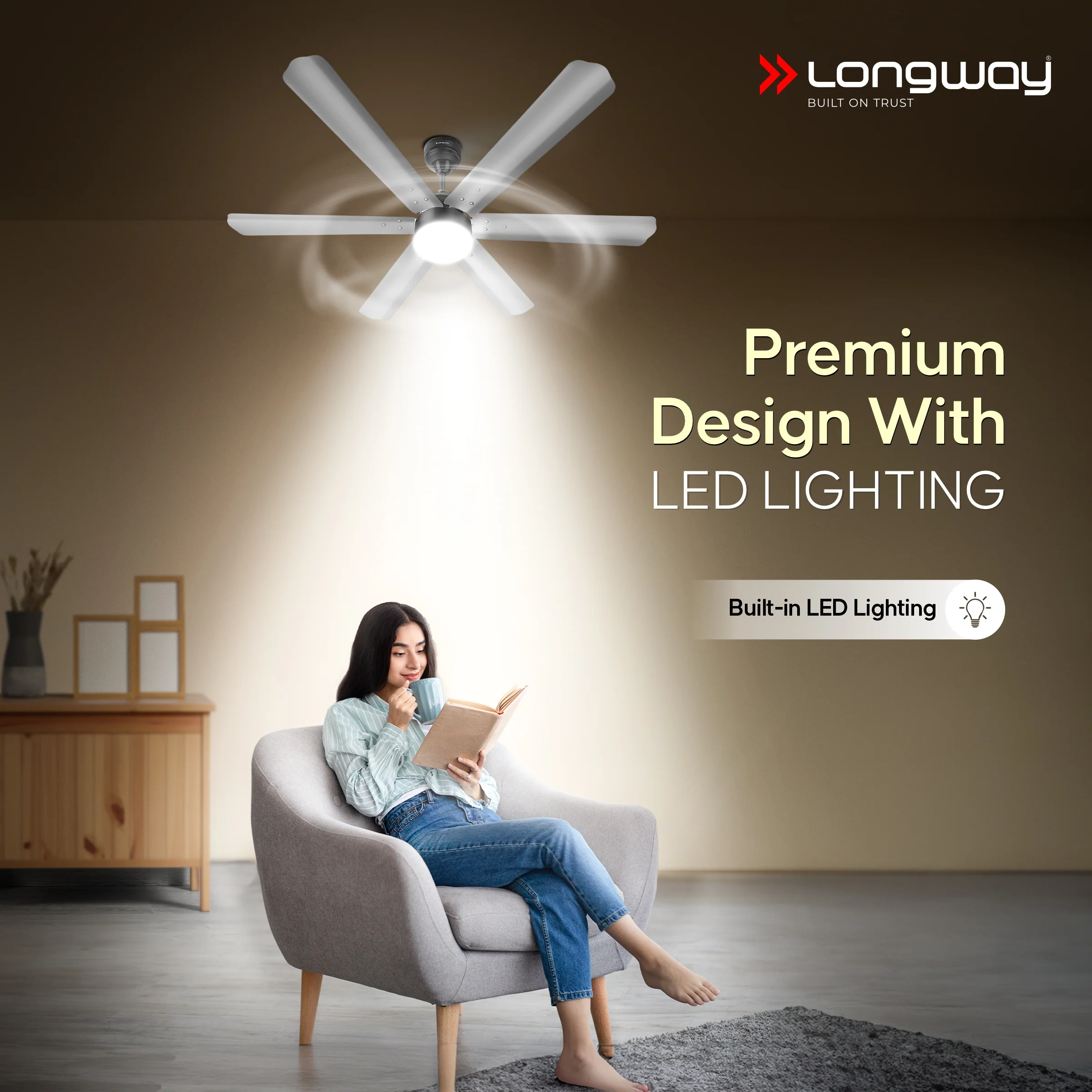 Longway Luminair 1200 mm BLDC Ceiling Fan with Remote Control & LED Light | BEE 5 Star Rated Energy Efficient | Ultra High Speed 6 Blade Anti-Dust Decorative Ceiling Fan | 5 Years Warranty (Steel Gray, Pack of 1) - Image 5