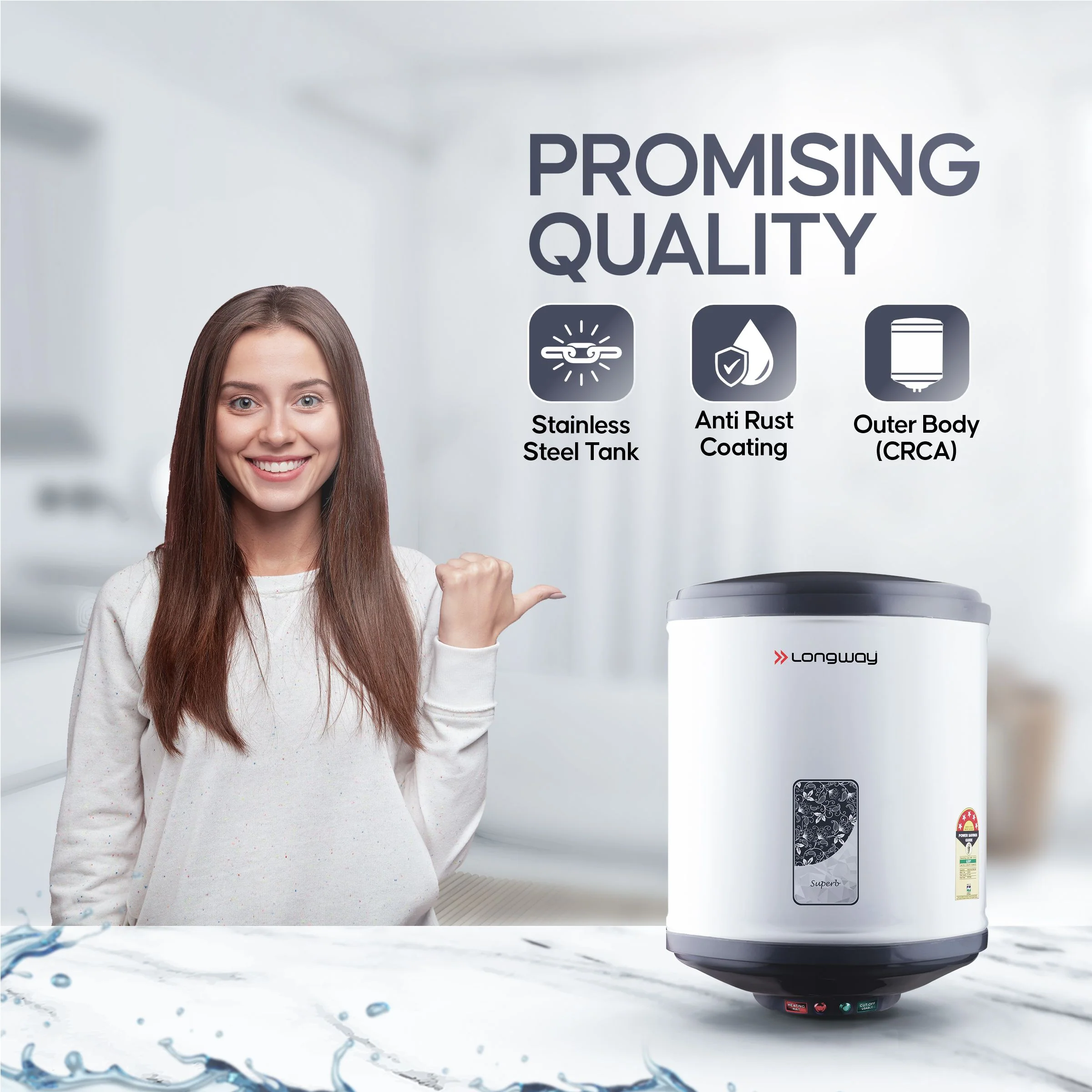 Longway Superb 10 Ltr 5 Star Rated Automatic Instant Water Heater for Home, Water Geyser, Water Heater, Electric Geyser with Multiple Safety System & Anti-Rust Coating | 1-Year Warranty | (Gray, 10 Ltr) - Image 5