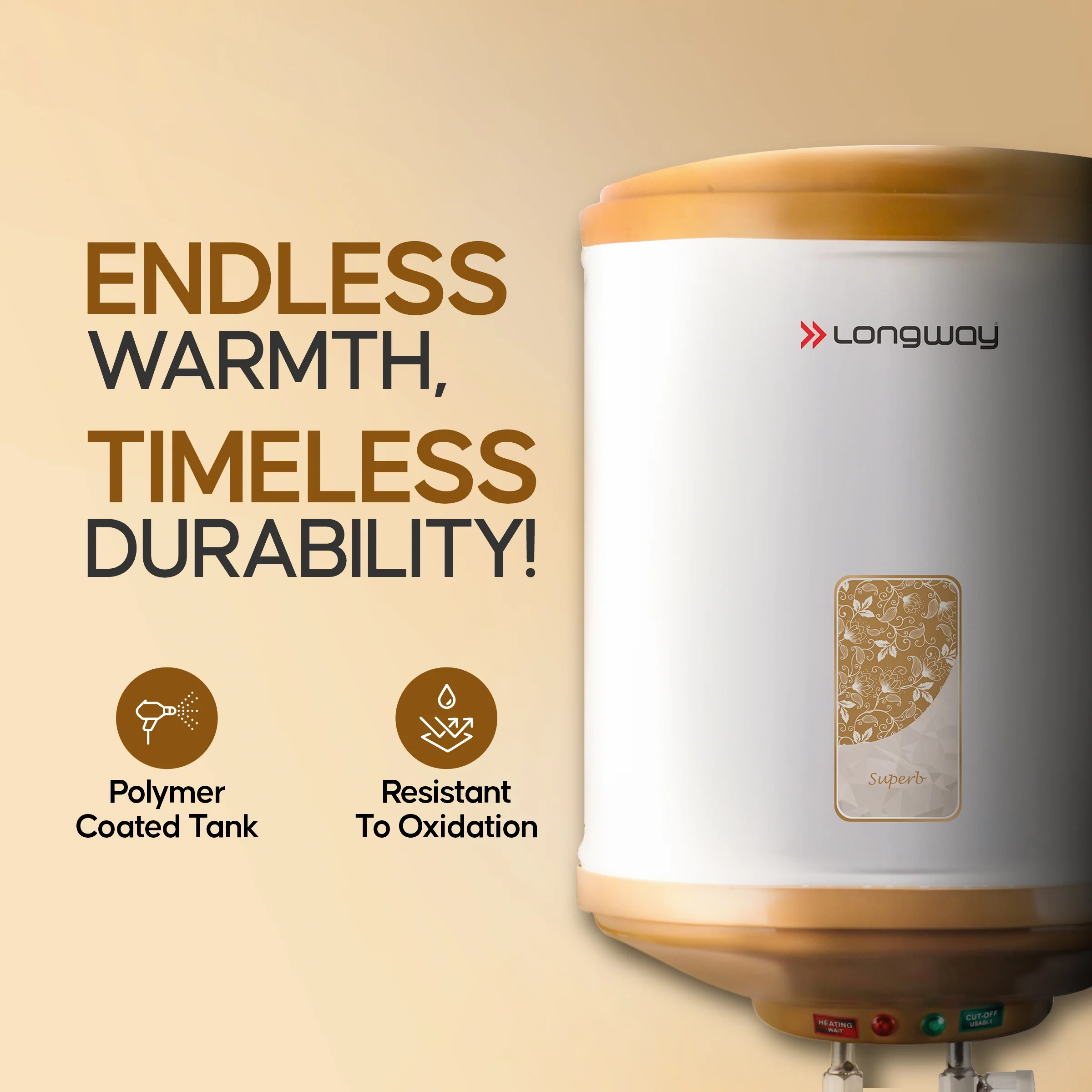 Longway Superb 10 Ltr 5 Star Rated Automatic Instant Water Heater for Home, Water Geyser, Water Heater, Electric Geyser with Multiple Safety System & Anti-Rust Coating | 5-Years Warranty on Tank | (Ivory, 10 Ltr) - Image 3