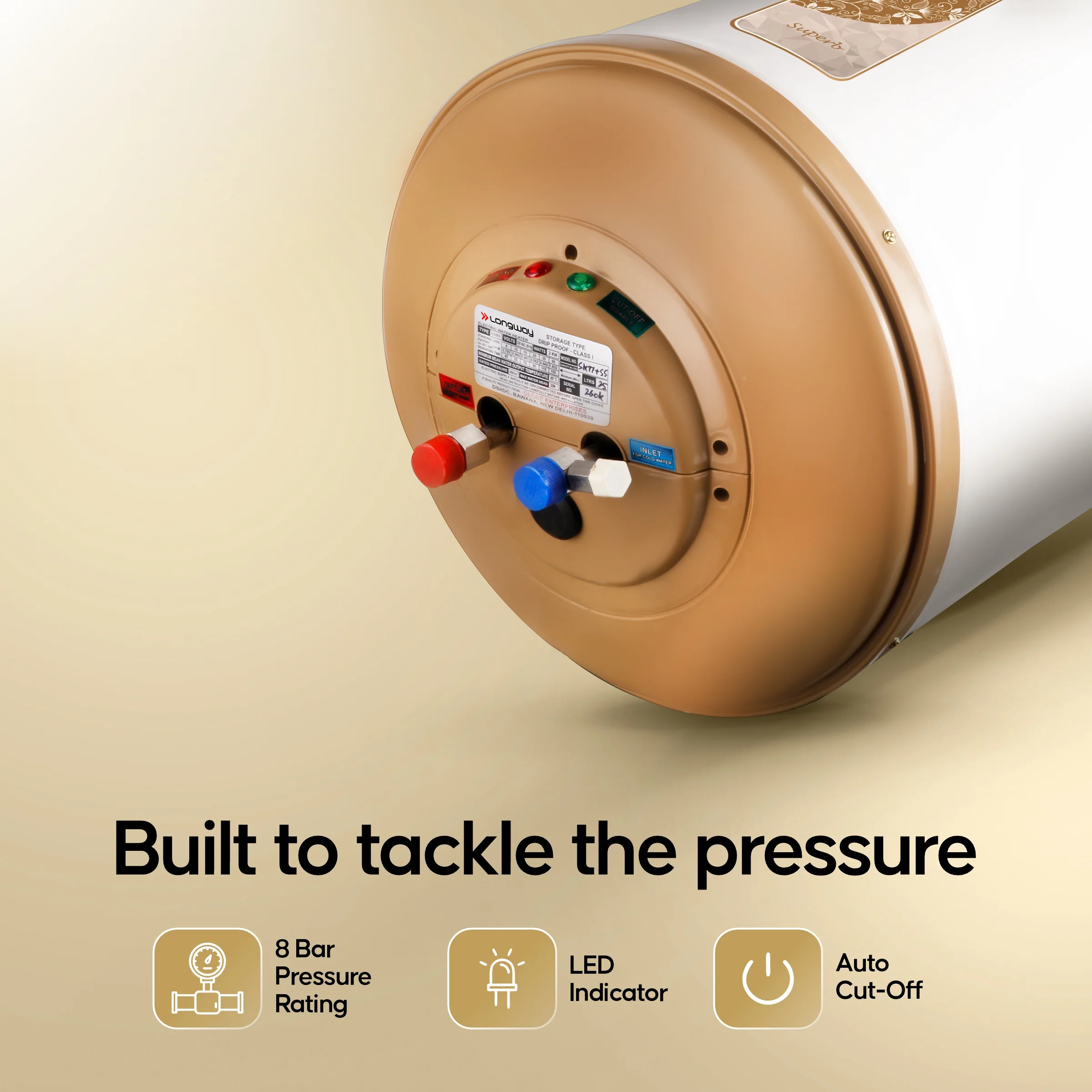 Longway Superb 10 Ltr 5 Star Rated Automatic Instant Water Heater for Home, Water Geyser, Water Heater, Electric Geyser with Multiple Safety System & Anti-Rust Coating | 5-Years Warranty on Tank | (Ivory, 10 Ltr) - Image 4