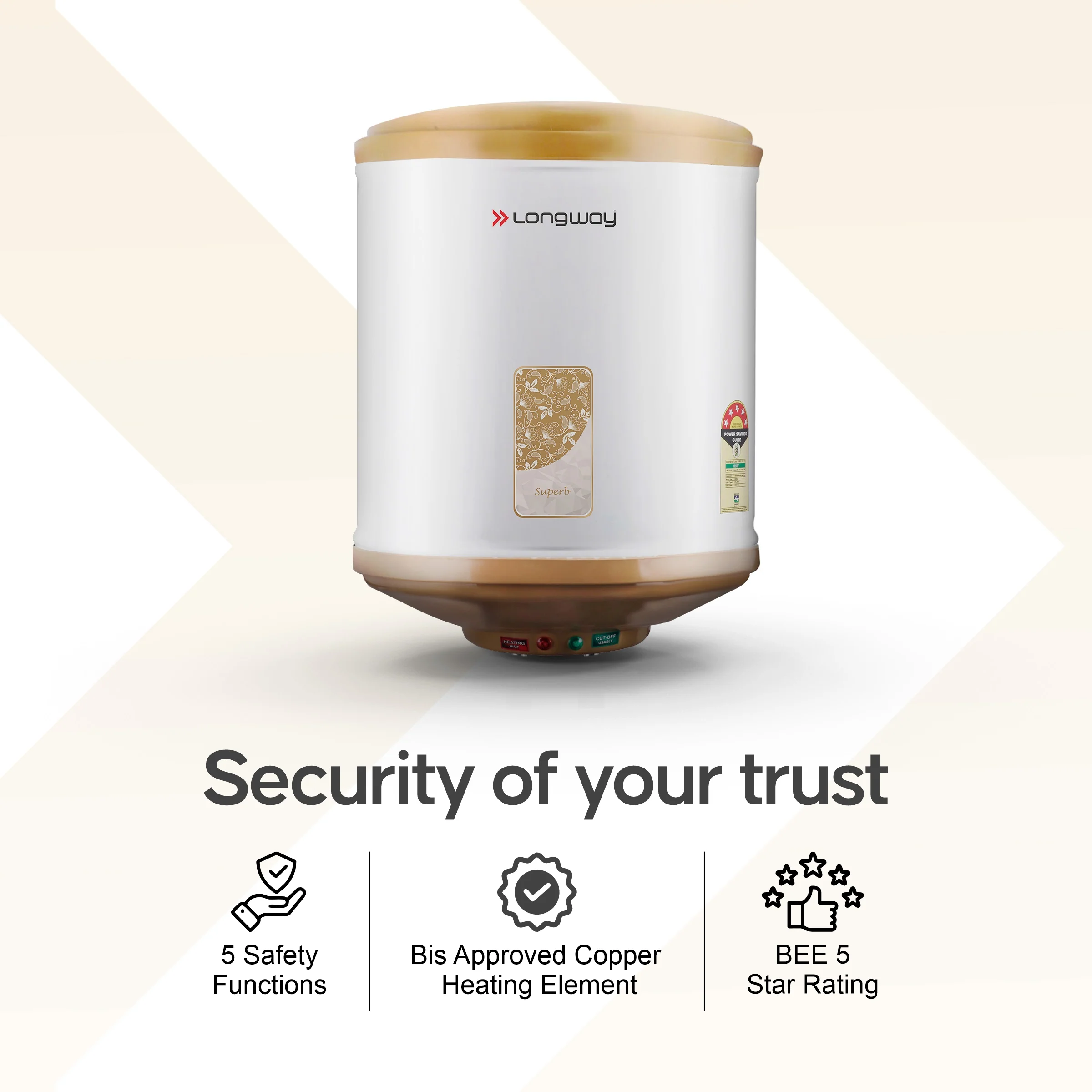 Longway Superb 15 Ltr 5 Star Rated Automatic Storage Water for Home, Water Geyser, Water Heater, Electric Geyser with Multiple Safety System & Anti-Rust Coating | 5-Years Warranty on Tank | (Ivory, 15 Ltr) - Image 7