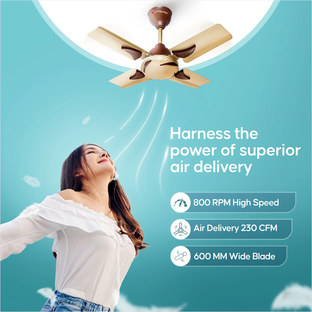 Longway Creta P1 600 mm/24 inch Ultra High Speed 4 Blade Anti-Dust Decorative Star Rated Remote Controlled Ceiling Fan (Pack of 1) - Image 4